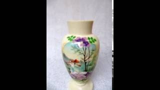 Vintage Hand Blown Solid Color Glass Vase - Hand Painted - Chinese?