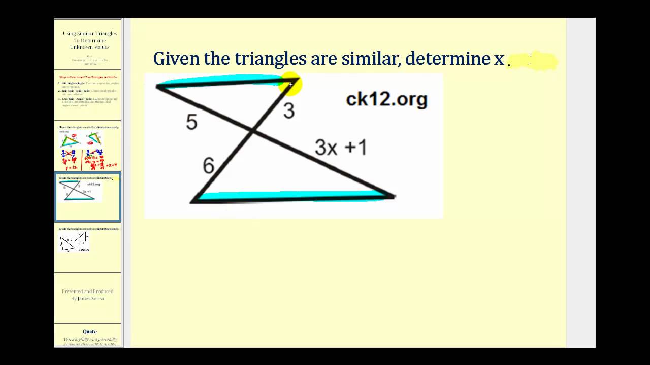 Solving For Unknown Values Using The Properties Of Similar Triangles 