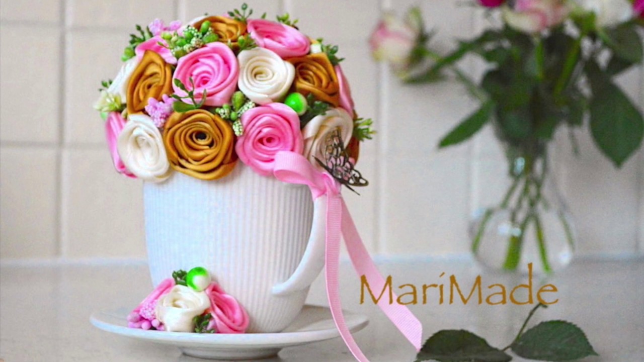 Декоративная Кружка МК Крученые Розы Канзаши Roses Kanzashi Decor