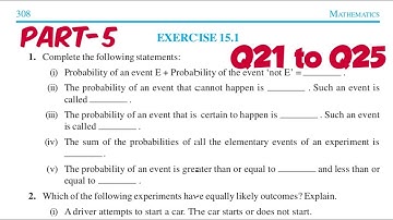 Exercise 15.1 part 5 class 10 maths probability Q21,Q22,Q23,Q24,Q25 NCERT