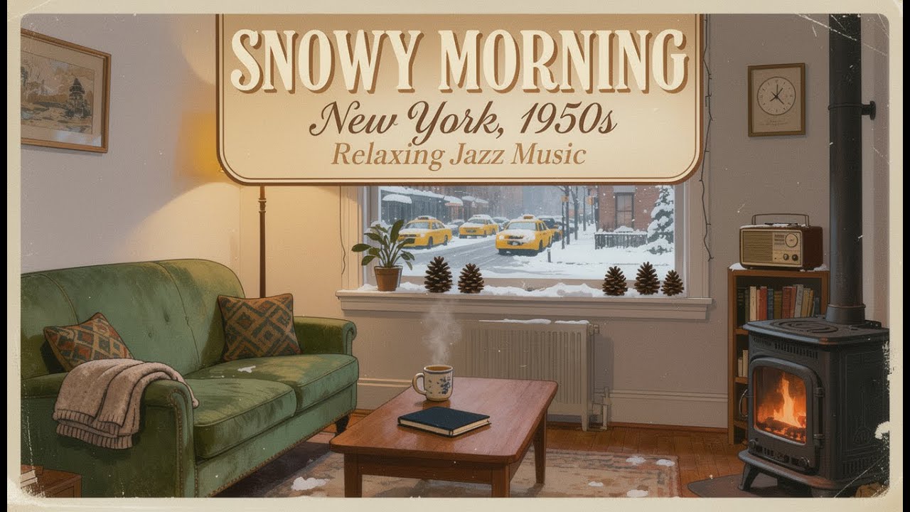 Snowy Morning in 1950s New York ☕ Slow Jazz & Warm Ambience (2 Hours)