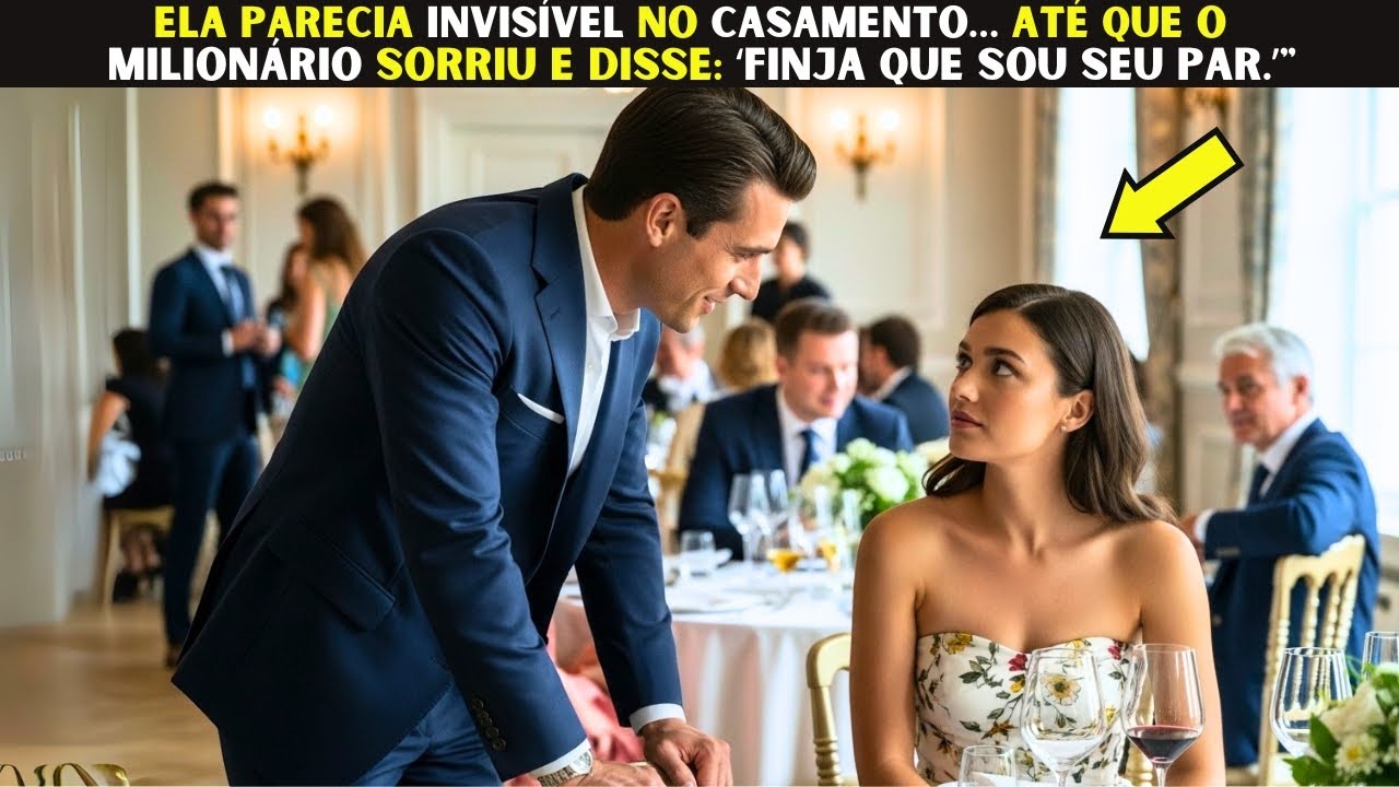 Ela parecia invisível no casamento… até que o milionário sorriu e disse: ‘Finja que sou seu par.’