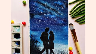 How to paint a galaxy |easy watercolor painting tutorial for beginners | romantic couple painting