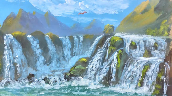 Acrylic Landscape Painting - Waterfalls Fill the Horizon