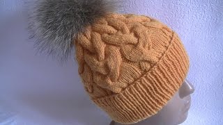 картинка: Вязание шапки узором  коса с 18 петель.Knitting hats braid pattern with 18 loops