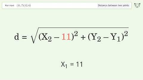 Find the distance between two points p1 (11,7) and p2 (12,6): Step-by-Step Video Solution