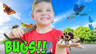 CALEB and AUBREY PLAY and FIND REAL BUGS OUTSIDE Caleb PRETEND PLAY FUN