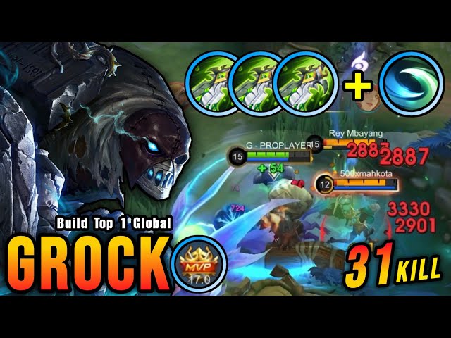 31 Kills!! Grock High Physical Damage (ONE SHOT DELETE) - Build Top 1 Global Grock ~ MLBB class=