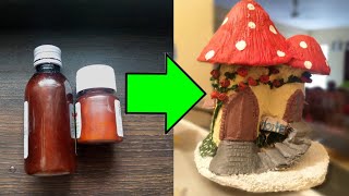 DIY | Fairy house from used plastic medicine bottles | Mushroom Fairy House using small  bottles