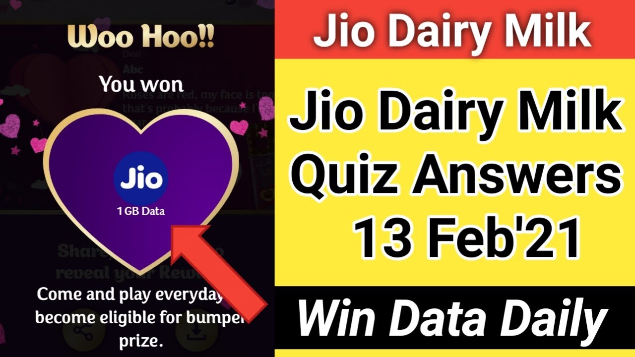 Jio Dairy Milk Quiz Answers Today | Win Free Data & Gift Hamper