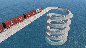 Impossible Spiral Overlapping Rail Tracks Vs Train Crossing - BeamNG.Drive