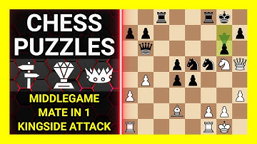 Chess Puzzles to Practice. Themes: Middlegame, Mate in 1, Kingside attack. Learn Chess