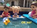 BABY ALIVE: June Kayla & Katrina got to the pool! FAIL?! Katrina drops her iPad in the pool!
