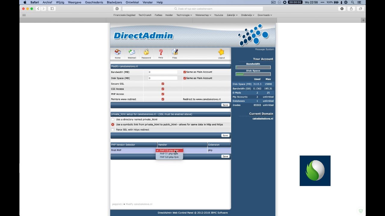 PHP versie binnen DirectAdmin aanpassen