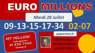 EUROMILLIONS TIRAGE GAGNANT MARDI 28 JUILLET 2020