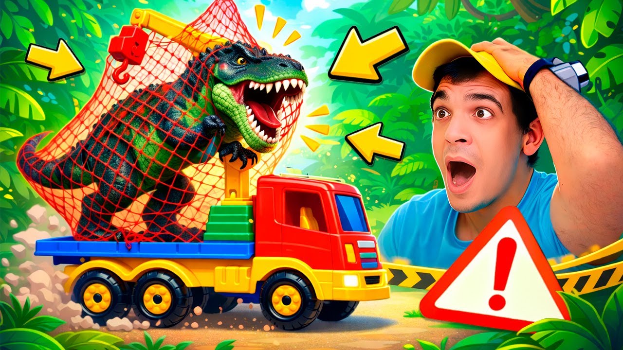 Helpman e il dinosauro. Video con giocattoli per bambini.