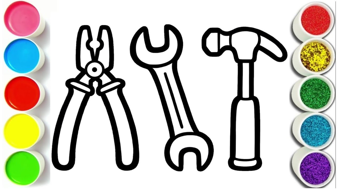 Pliers, Wrench and Hammer Drawing for Kids| Toy Hand Tools Drawing, Painting & Coloring for Children