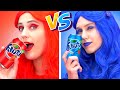 RED vs BLUE food CHALLENGE! EATING ONLY ONE COLOR FOOD FOR 24 HOURS! Last To STOP Eating! Mukbang!