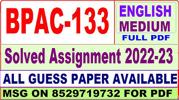 bpac 133 solved assignment 2022-23 / bpac 133 solved assignment in English / ignou bag solved