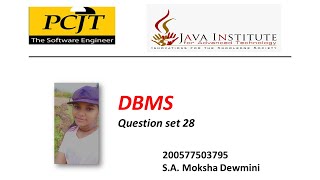 DBMS Question Set 28| 1st year | Semester 01 | Java Institute