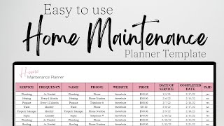 Home Maintenance Planner, Home Maintenance Schedule Template Excel Spreadsheet, Google Sheets