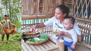 Single mother decorates garden, fishes, cooks, takes care of baby\/ex-husband appears