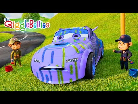 Cars VS Monkeys | Car Needs New Paint | Nursery Rhymes - GiggleBellies