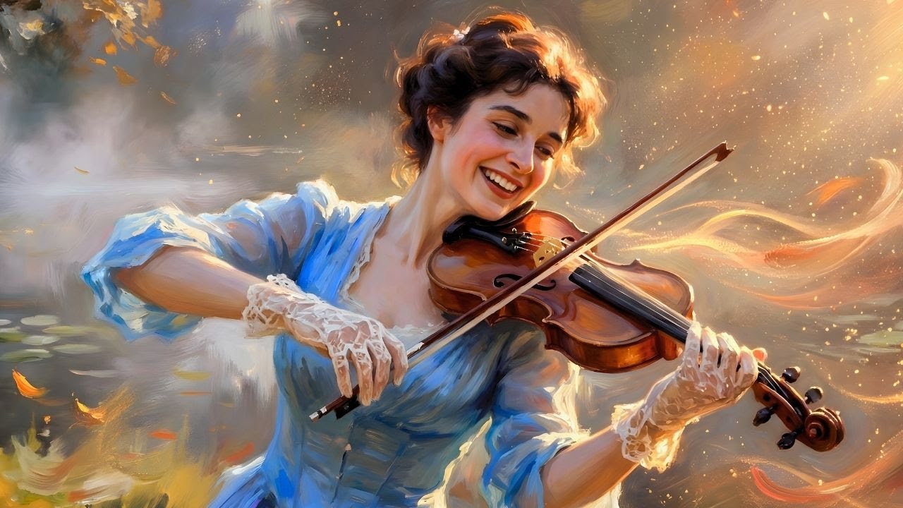 Living Canvas | Inspired by Claude Monet | Woman with Violin in Serene Tones | 4K