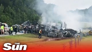Horror 18-car pileup that killed 10 after Tropical Storm Claudette hit Alabama