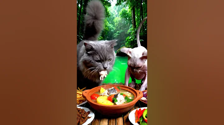 Watch the video about A Nebelung Cat and A Bambino Cat is Eating a bottle of water (ASMR)