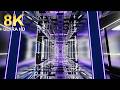 8K Abstract Futuristic Sci-Fi Neon Tunnel Background with Purple and Blue Glowing Lights (no sound)