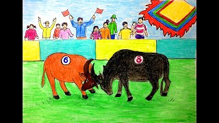 Tranh vẽ đề tài lễ hội: Thổi cơm, Đấu vật, Chọi trâu, Múa lân, ngày Tết