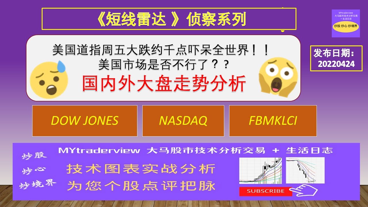 短线雷达】美国道指周五大跌约千点吓呆全世界！！美国市场是否不行了？? 国内外大盘走势DOW JONES、NASDAQ、FBMKLCI分析20220424  - YouTube