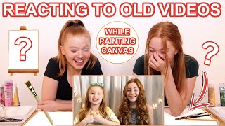 REACTING TO OUR OLD VIDEOS WHILE PAINTING CANVAS *DIY Summer Art Paint Challenge | Ruby and Raylee