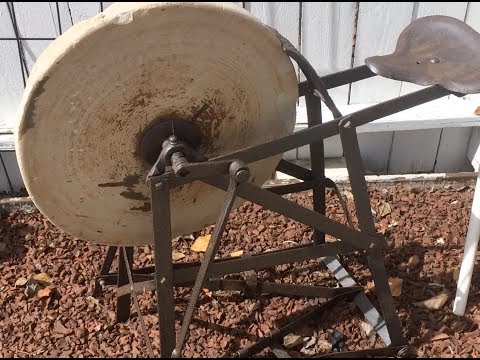 Antique Grinding Stone Pedal Powered Wheel W/ Seat Sandstone Sharpener