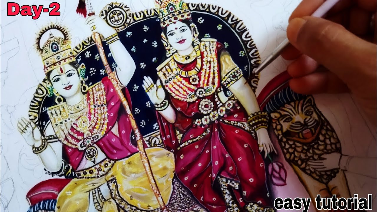 How to draw raja ram sita ayodhya drawing // easy tutorial poster painting ll ram navami drawing