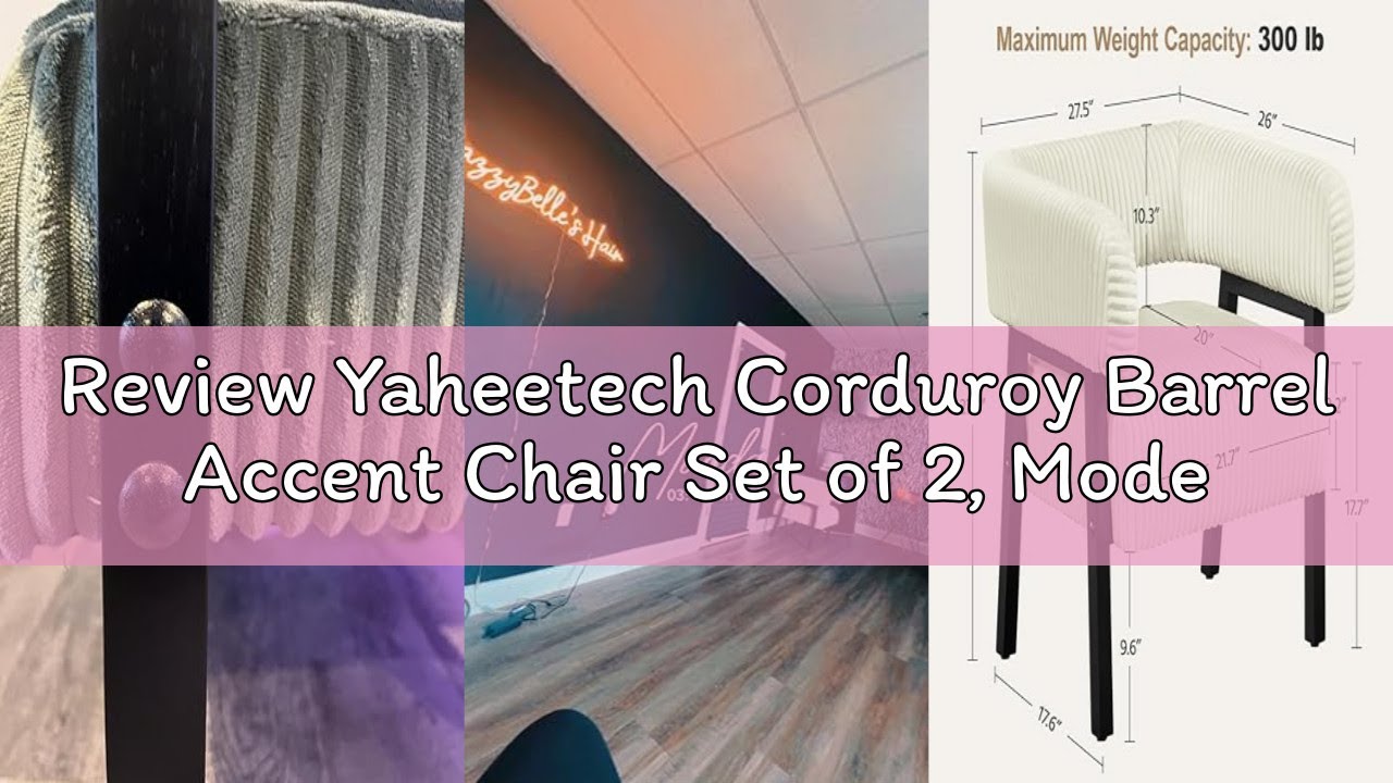Review Yaheetech Corduroy Barrel Accent Chair Set of 2, Modern Upholstered Armchair with Solid Wood