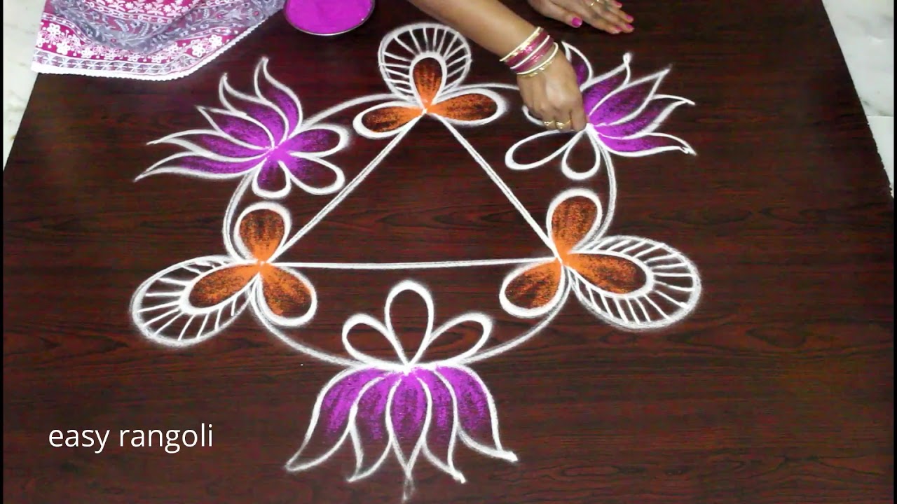 Creative Lotus flower rangoli and kolam designs with lovely colors