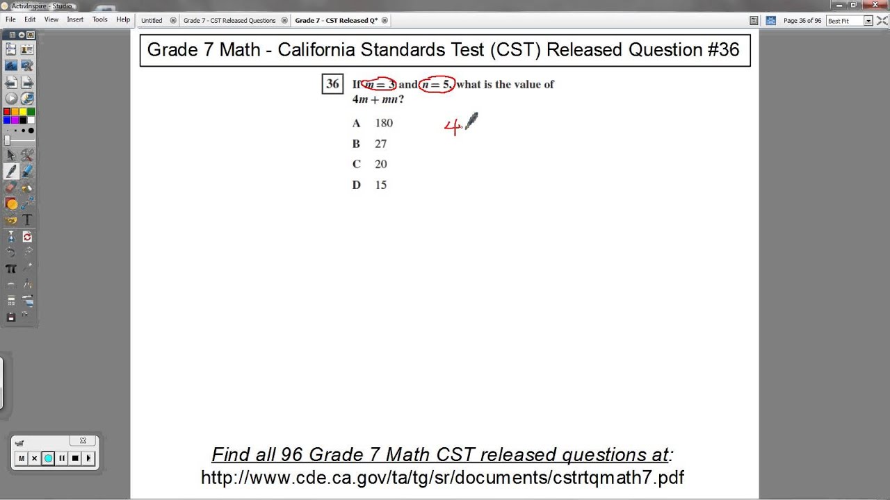 Grade 7 Math - CST Released Question #36 (Substitution and Simplifying Expressions)