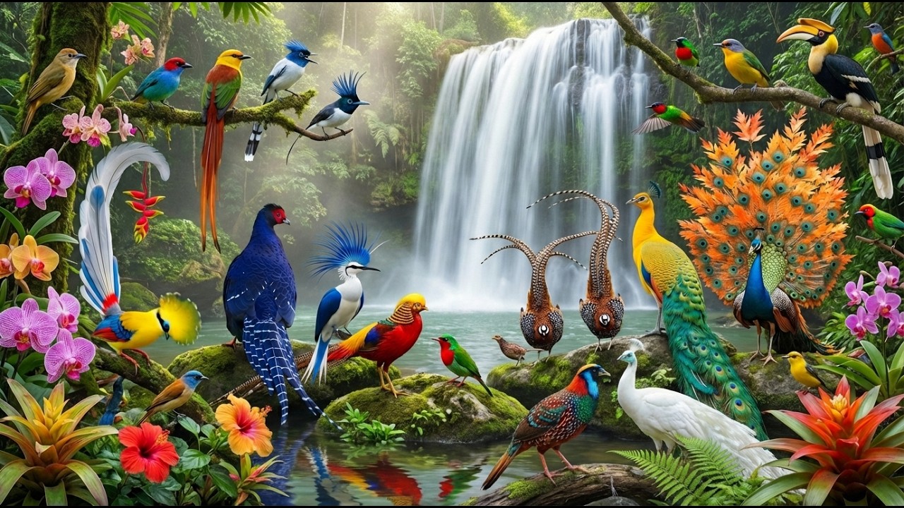 Calm Jungle Birds Singing Softly🍀🦩🦜🦃🌊🦚#AnxietyRelief #BirdLife #WildBirds #WildlifeSounds