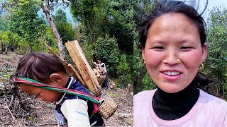 Ridam helping to mother Rita taking firewood @lifeinruralnepal