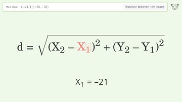 Find the distance between two points p1 (-21,1) and p2 (-23,-58): Step-by-Step Video Solution