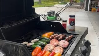 Bacon wrapped hotdogs and pork chops