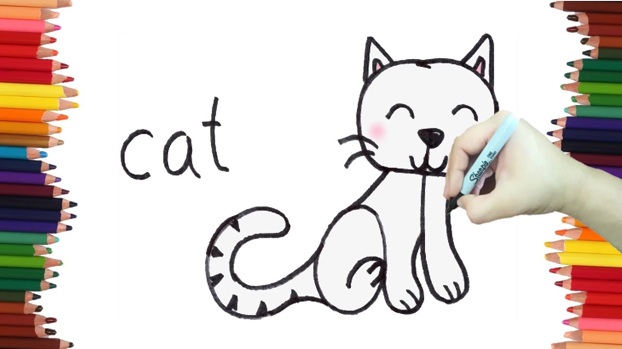Como dibujar un GATO a partir de la PALABRA CAT - Dibujos faciles - YouTube