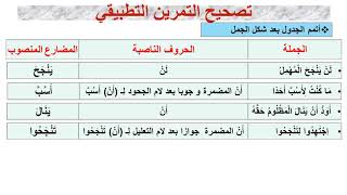 تصحيح التمرين التطبيقي نصب المضارع والجملة المؤولة