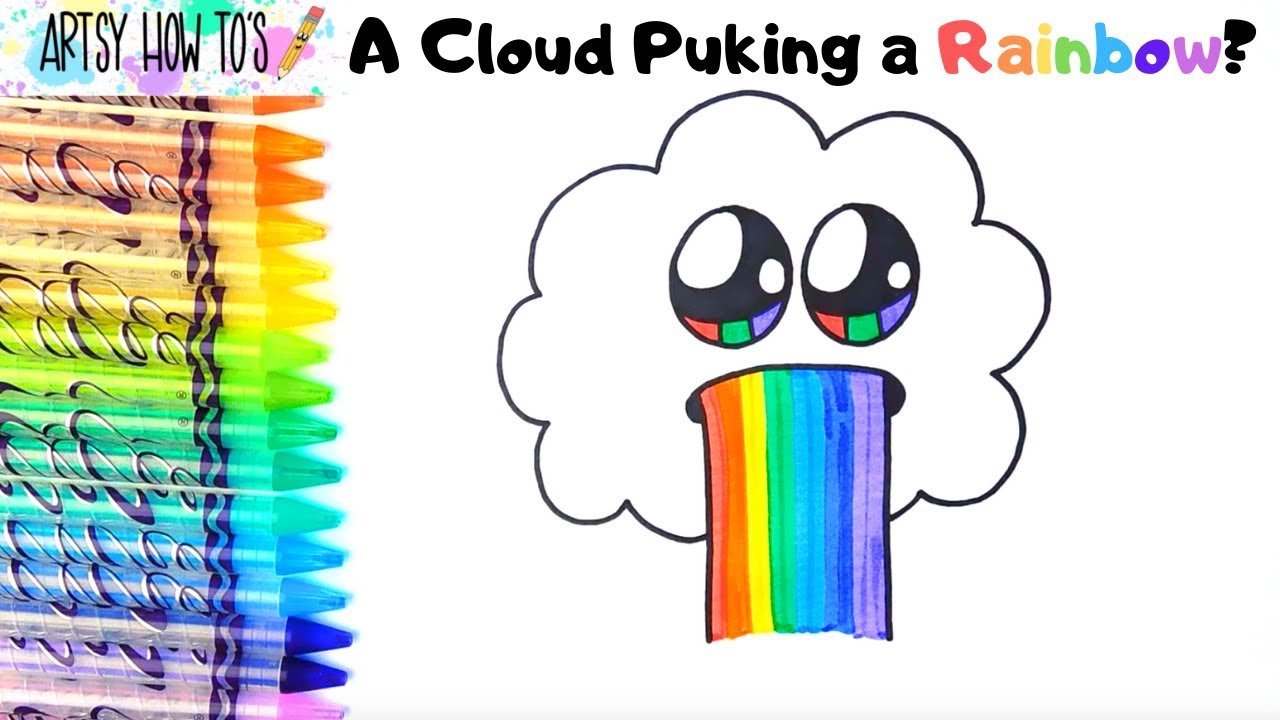 how to draw a cloud, how to draw a rainbow, cloud rainbow puke, draw cute c...