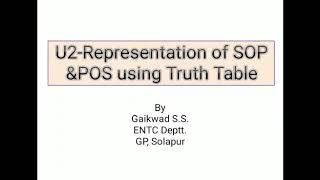 DTM(Digital Techniques and Microprocessor )unit:2,Representation of of SOP & POS usingTruth Table