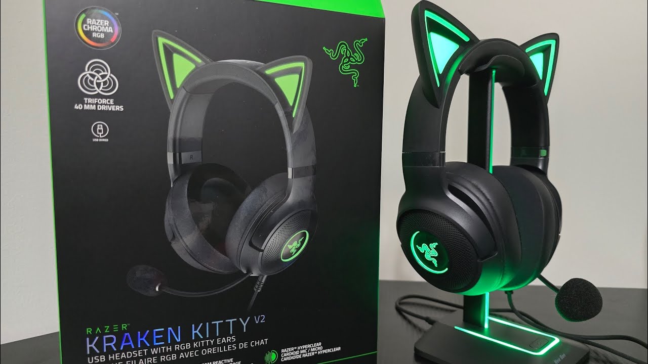 Razer Kraken Kitty V2 (Black)  headset unboxing 💚😻
