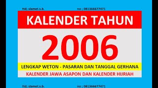 KALENDER INDONESIA 2006 lengkap weton pasaran dan tanggal gerhana