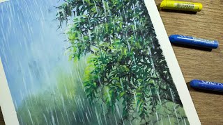 Rain Fall Drawinga Rainy Day Drawingoil Pastel Drawingeasy Rainy Season Drawingmix Media Art